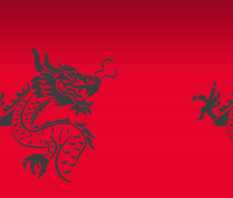 Black Chinese dragons on a red background
