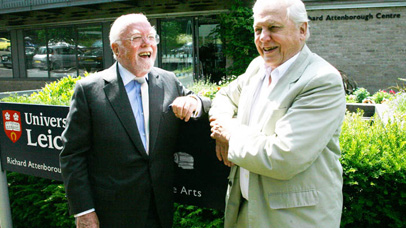 Sir David Attenborough Lord Richard Attenborough outside Attenborough Arts