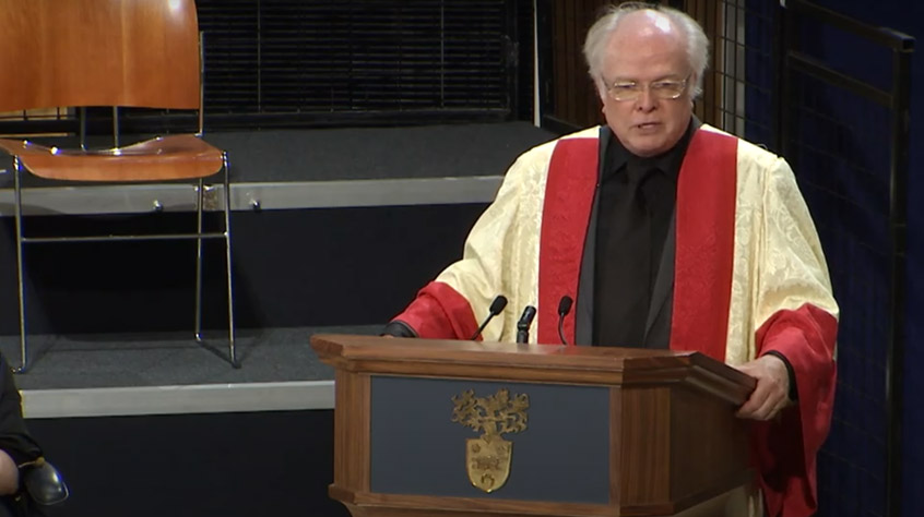 Michael Attenborough CBE addressing the ceremony where he received distinguished honorary fellowship