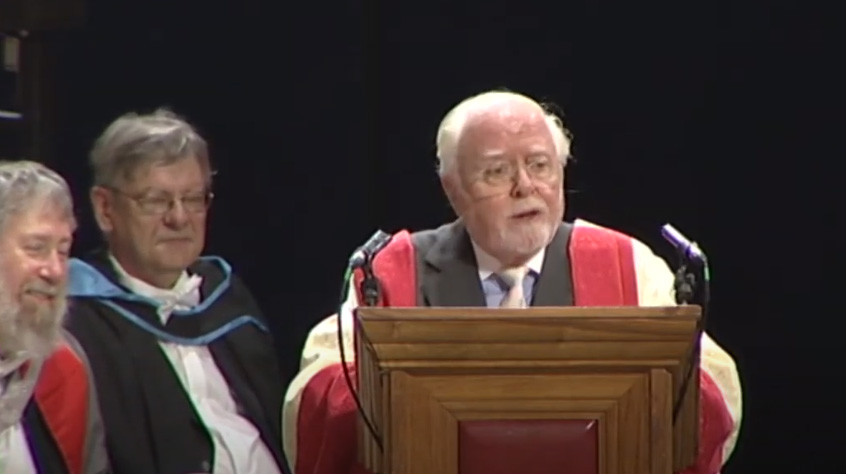 Lord Richard Attenborough addressing the ceremony where he received distinguished honorary fellowship