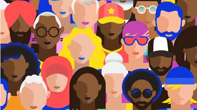 Cartoon of multiracial people standing together