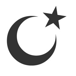 A crescent moon and star. Islamic religion icon.