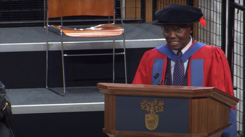 Professor Sir Geoff Palmer speaking at his honorary degree ceremony in 2016