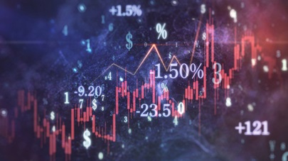 Colourful abstract illustration of a line graph with numbers floating around it.