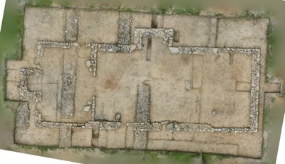 Aerial view of Trench 7 at the Bradgate Fieldschool, showing the outline of a rectangular building