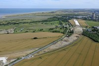 Aerial view of the 2010 excavations at Ebbsfleet with the English Channel beyond