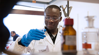 student working in lab