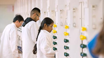 students working in labs