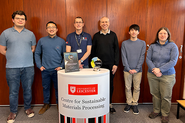 The Leicester team winners of the Horizon Prize, standing with their award.