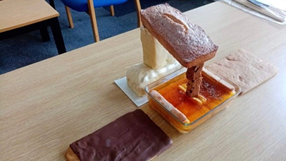 A cake representing the delamination method used by Sean and Jennifer