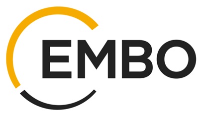 Logo of the European Molecular Biology Organization. The letters E M B O in capitals in front of a black and yellow partial ring.