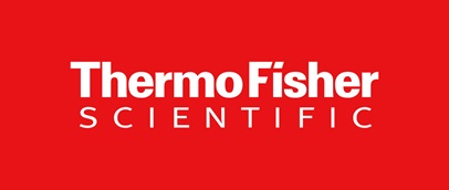 Logo of Thermo Fisher. The words Thermo Fisher against a red background