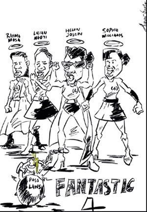 Sketch of Rahma Mosa, Lilian Ngoyi, Helen Joseph and Sophie Williams
