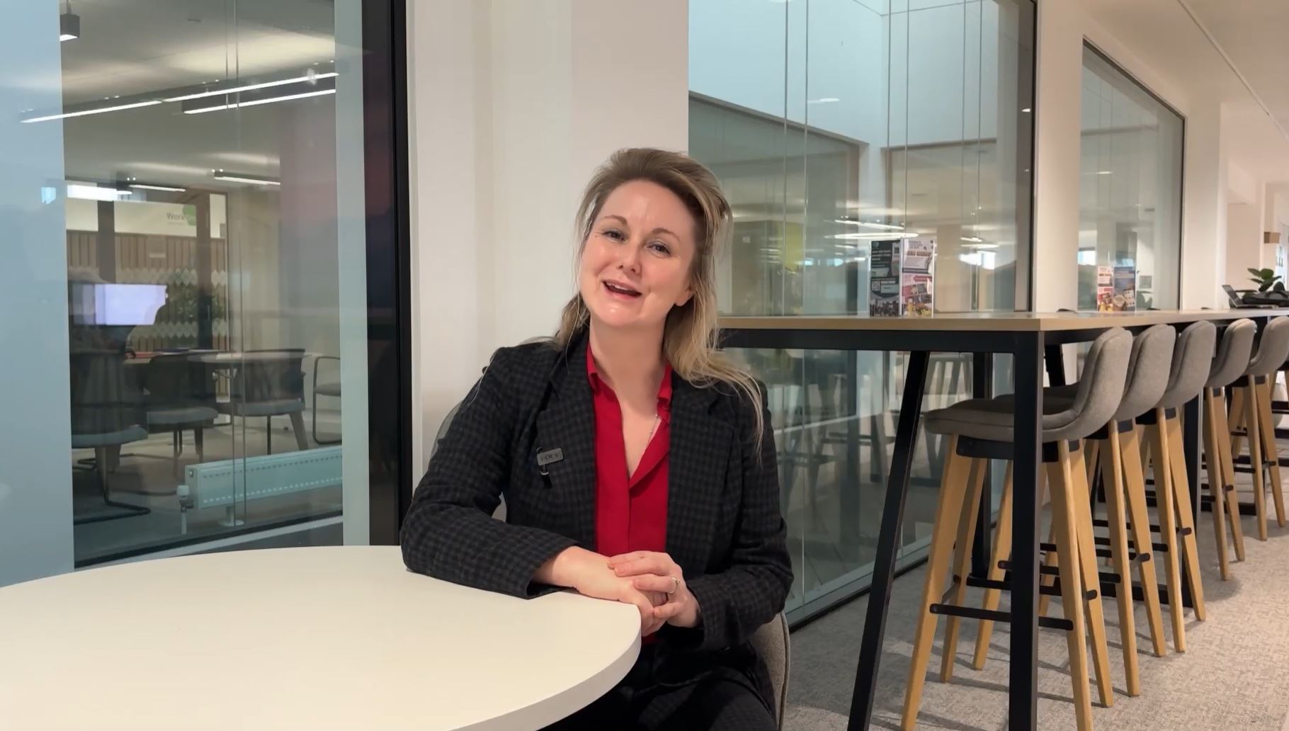 Professor Catherine Morley sits in a study space at the University of Leicester