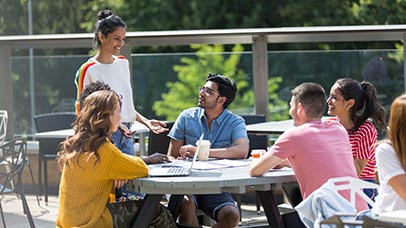 students chatting outside