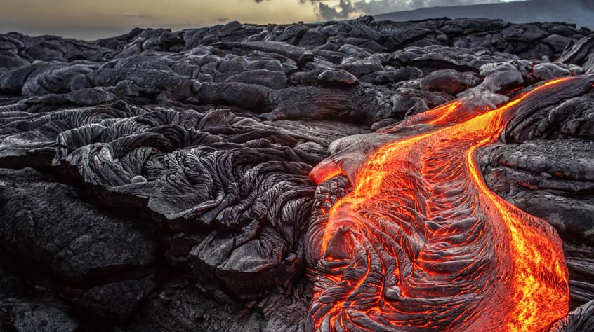 hot flowing lava on rocks