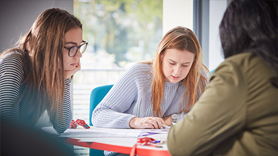 students studying in class together