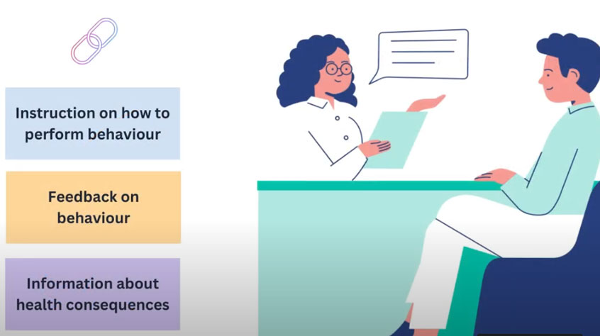 Slide from a presentation with an illustration of a doctor talking to a patient