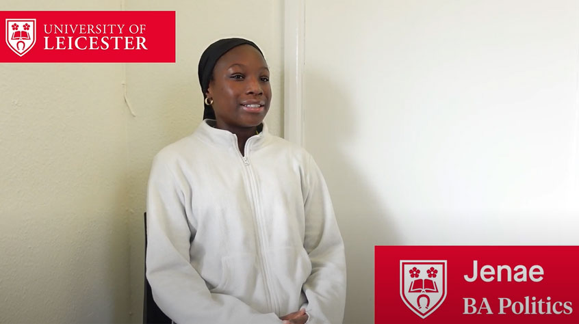 Student Janae talking to the camera about her Politics course
