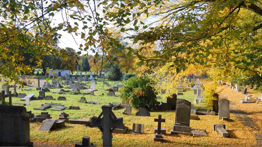 video still of graveyard in leicester
