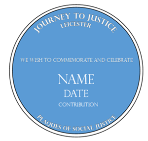 Blue plaque (blue circle with writing) on which people can write the name of an individual they would like to commemorate