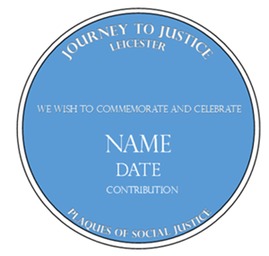 Example of a blue Justice Plaque Blue plaque (blue circle with writing) on which people can write the name of an individual they would like to commemorate
