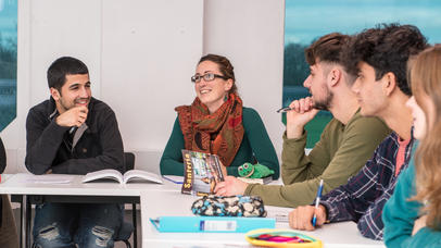 Language students studying