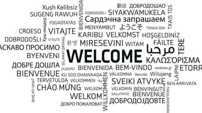 The word welcome in numerous different languages.