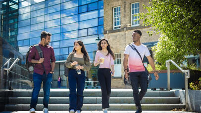 Students walking near Leicester Law School