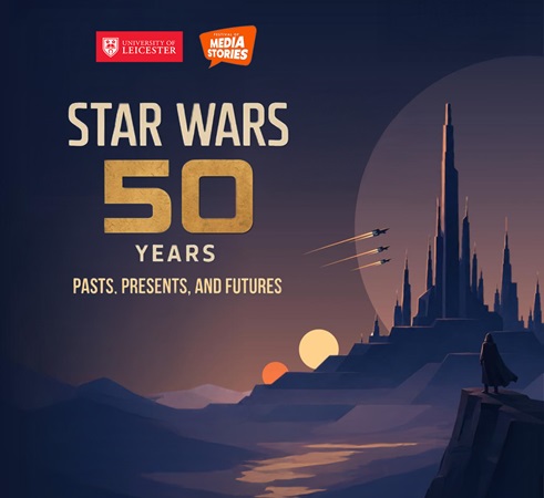 Star Wars 50th anniversary event poster featuring iconic characters and elements from the franchise.