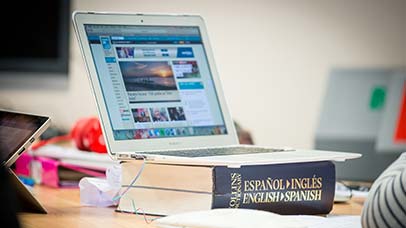 student working on a laptop