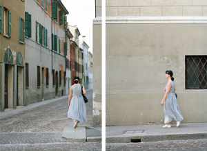 Paola De Pietri Paola De Pietri – Da Dittici (1997) Two photographs side by side of a woman walking by buildings on a pavement sequentially, one to the side and another from behind as she walks away down another street as if she has turned a corner