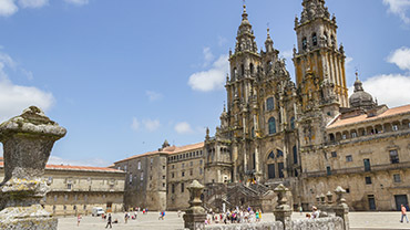 Facade of Santiago de Compostela cathedral in Obradoiro square