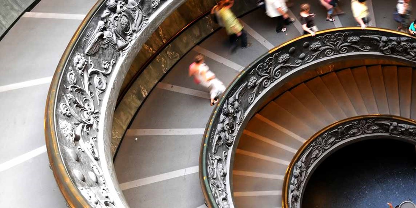 view of a spiral staircase from above