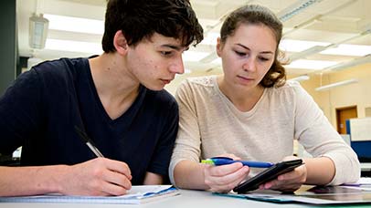 two students working together