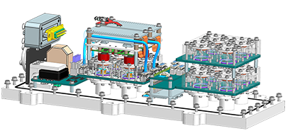 The assembly view of a ‘Fluorescent Deep Space Petri-Pod’ (FDSPP), which is a miniaturised hardware solution for performing remotely operated biological experimentation on multiple types of organisms