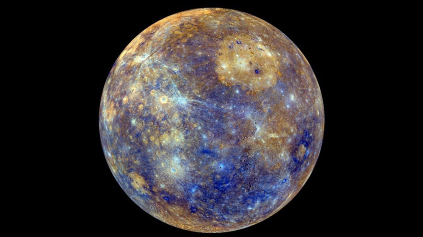 A colour enhanced image of the planet Mercury 