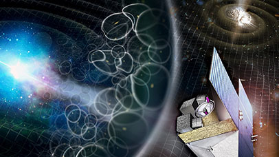 Artist's depiction of the planned THESEUS mission and some of the phenomena it will study