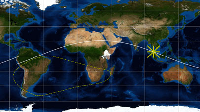 Map of Earth showing the location of the SWIFT observatory.