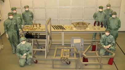 Leicester team in SRC cleanroom, November 2009, shortly before the displayed flight hardware left Leicester for assembly of the MIRI Flight model, at RAL Space in Oxfordshire.