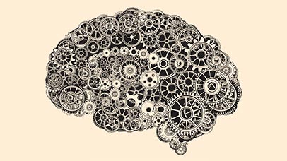 Abstract image of cogs in the shape of a brain