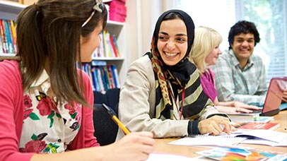 students working together in class