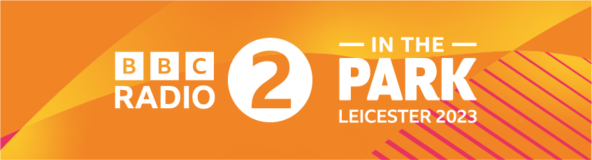 Graphic saying 'BBC Radio 2 in the Park Leicester 2023' on an orange background