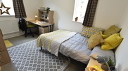 A furnished bedroom in student accommodation
