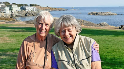 Audrey Houghton and Mary Ingram in 2022 on the beach