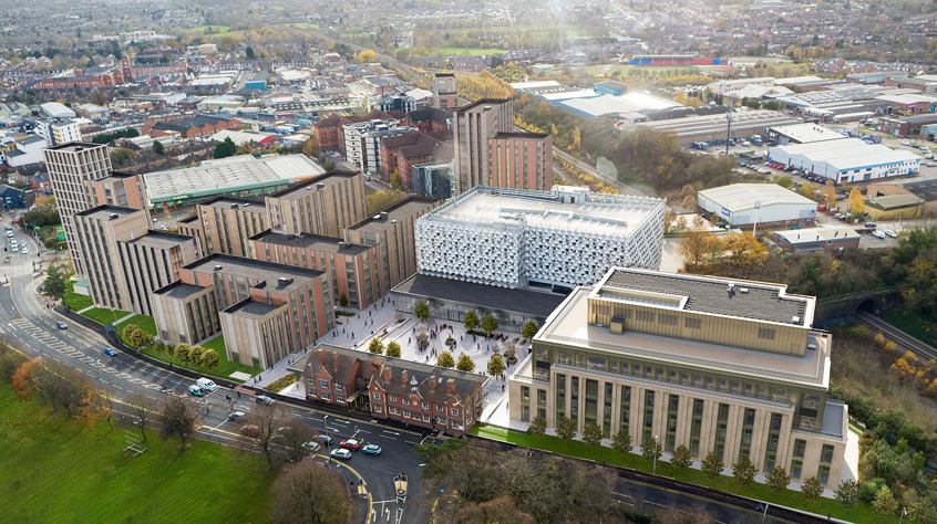 An aerial view over Freemen's Common and Nixon Court