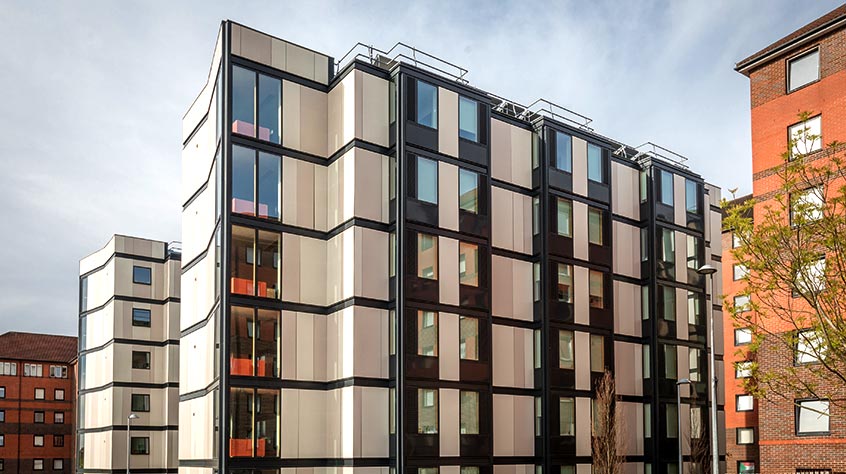 An external shot of Nixon Court student accommodation