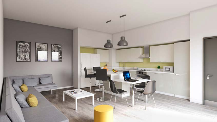 A kitchen in Nixon Court Blocks L-M