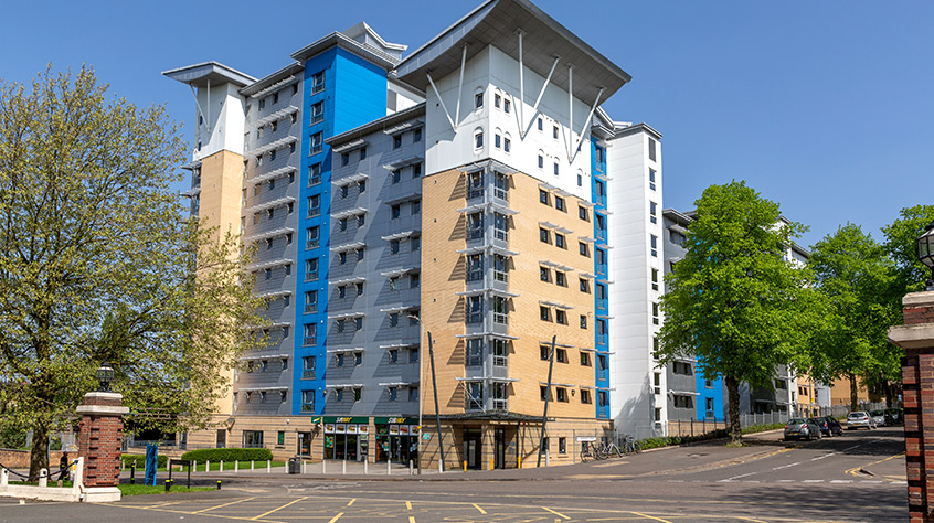 An external shot of Opal Court student accommodation