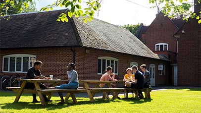 outside the village hub in oadby student village